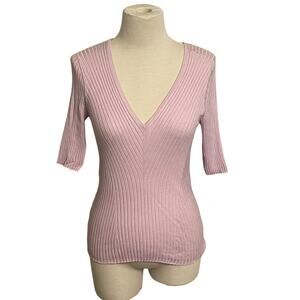 Express Women’s Ribbed Sweater Short Sleeve V-Neck Lavender Purple Size Medium